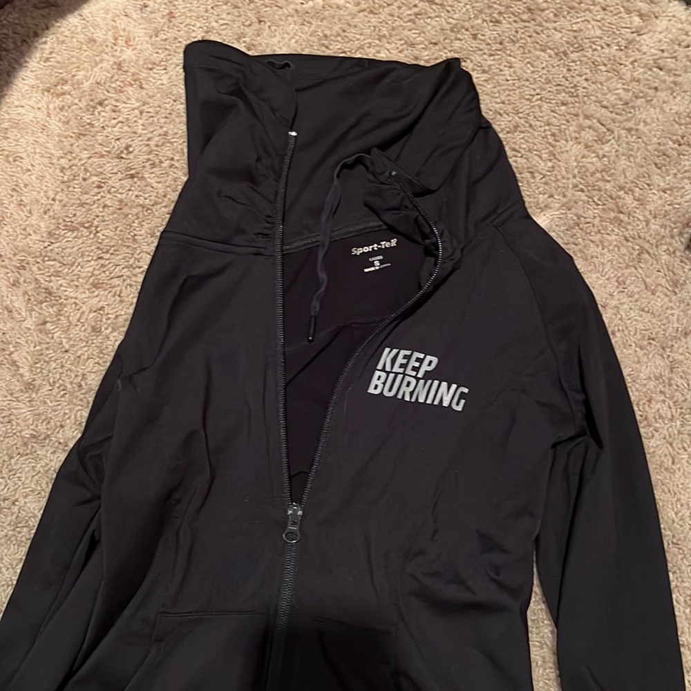 Orangetheory Fitness black zip-up cowl neck jacket